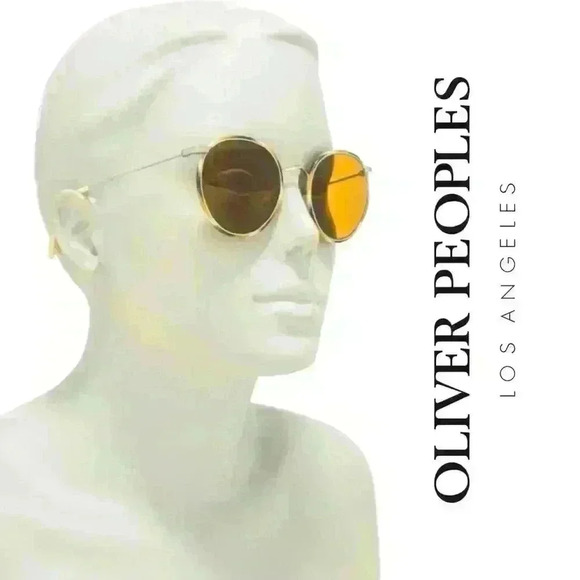 NWT Oliver Peoples “Casson” Round Titanium Sunglasses in Silver/Beige Horn - Picture 1 of 16